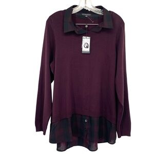 Adrianna Papell Printed Twofer Sweater New Size XL Purple